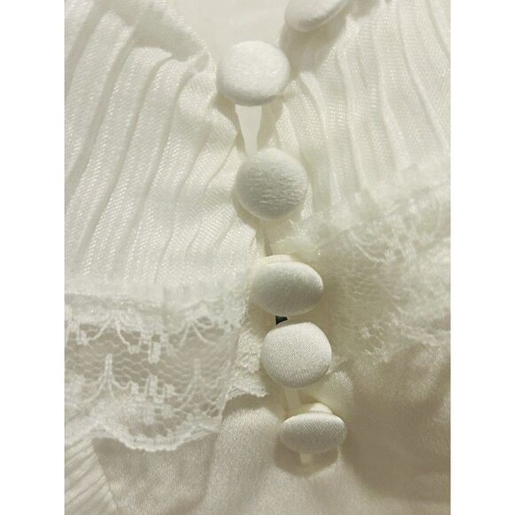 Self Portrait Womens White & Black Top Size US 6 Detailed Lace Ruffle Mock Neck - Picture 4 of 13